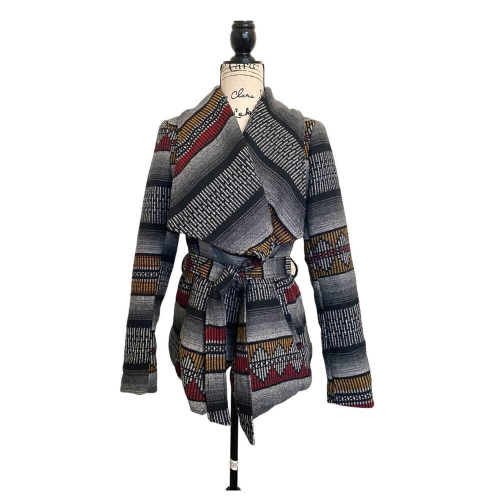Me Jane Asymmetrical Knitted Sweater Belted Jacket Women's Wrap Coat Size Medium